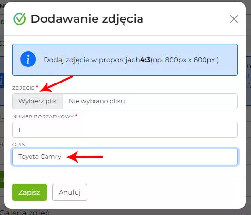 Dodawanie zdjęcia dla kalendarza