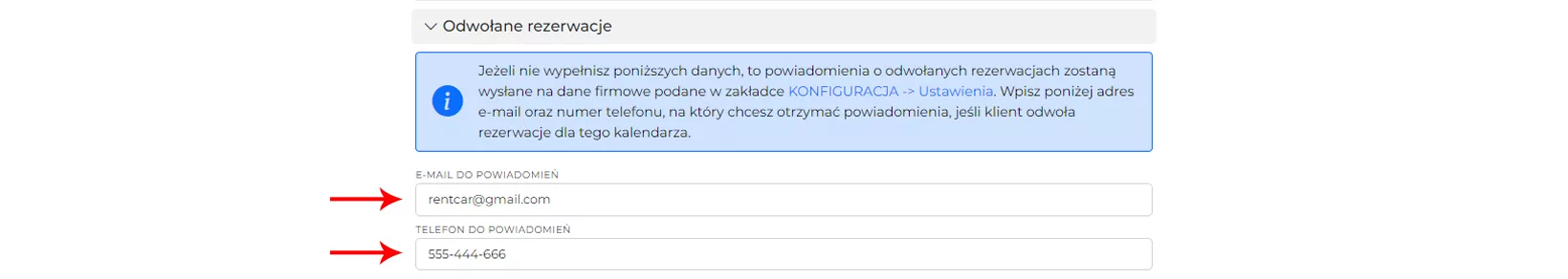 Rezerwacje online dla kalendarza - odwołane rezerwacje
