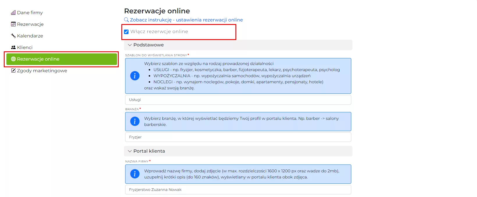 Ustawienia rezerwacji